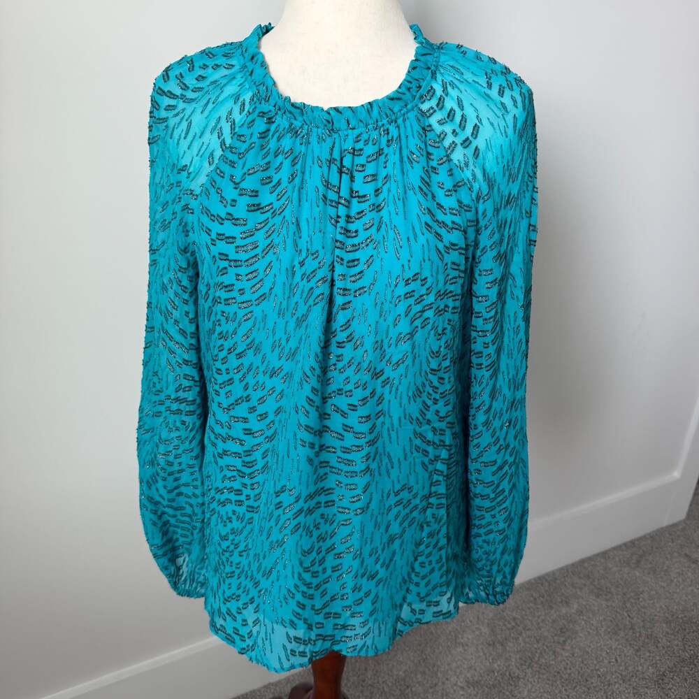 Lilly Pulitzer Caline Long Sleeve Silk Blend Top in Teal Bay Silk Swirl Clip